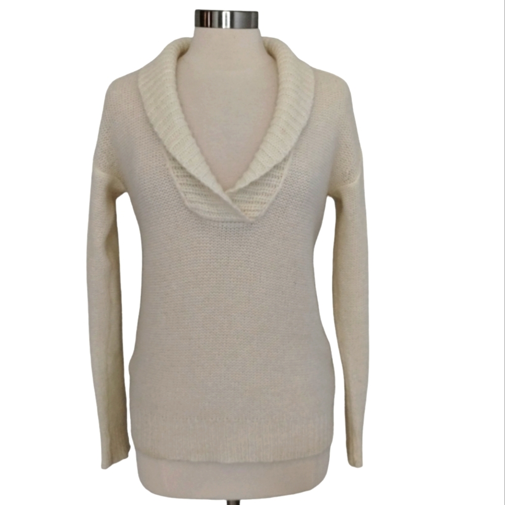 J.Crew Mohair Sweater XS Shawl Collar Cream Style 20824 Green Label